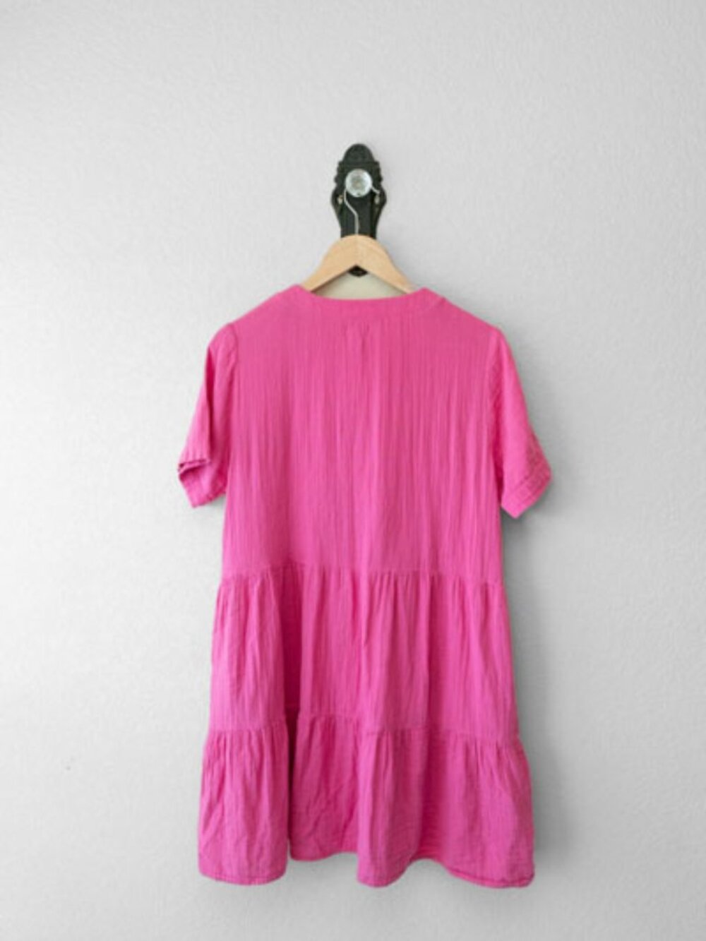 Mud Pie Gauze Tiered Dress Womens S M Pink Cotton V Neck Pockets Cottagecore - Picture 9 of 13